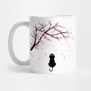 Cute Black Cat Looking Sakura Cherry Blossom Mug